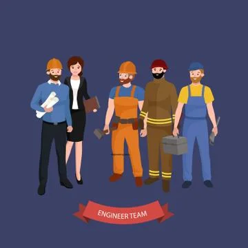 Civil engineer, architect and construction workers group of people Stock Illustration