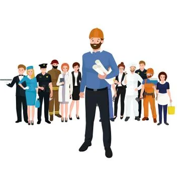 Civil engineer, architect and construction workers group of people Stock Illustration