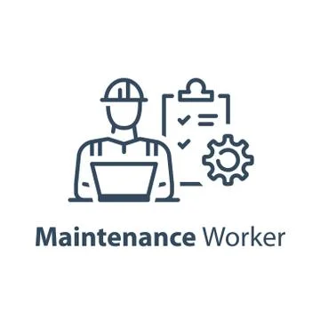 Civil engineer behind notebook, check list and cogwheel, maintenance service Illustrazione stock