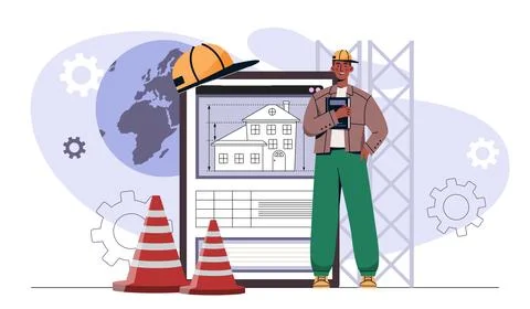 Civil engineer with blueprint concept. Vector illustration Stock Illustration