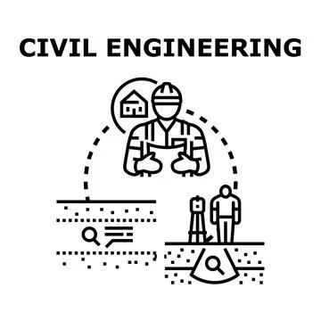 Civil engineer considering construction plans and managing the process of lan Stock Illustration