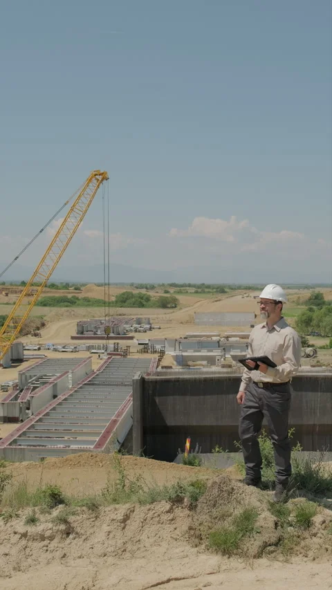 Civil engineer in hard hat using digital tablet then smiling and nodding at.. Stock Footage 338009017
