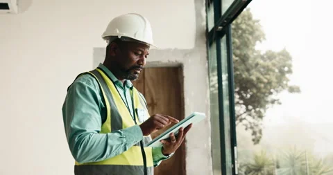 Civil engineer, inspection and man with tablet in house, property development Stock Footage 337757748