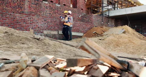 Civil engineer, inspection and men with tablet at construction site Stock Footage 336224853