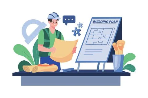 Civil Engineer Looking For Building Plan Ilustración de archivo