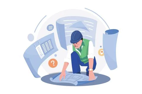 Civil Engineer Looking For Building Plan Stock Illustration
