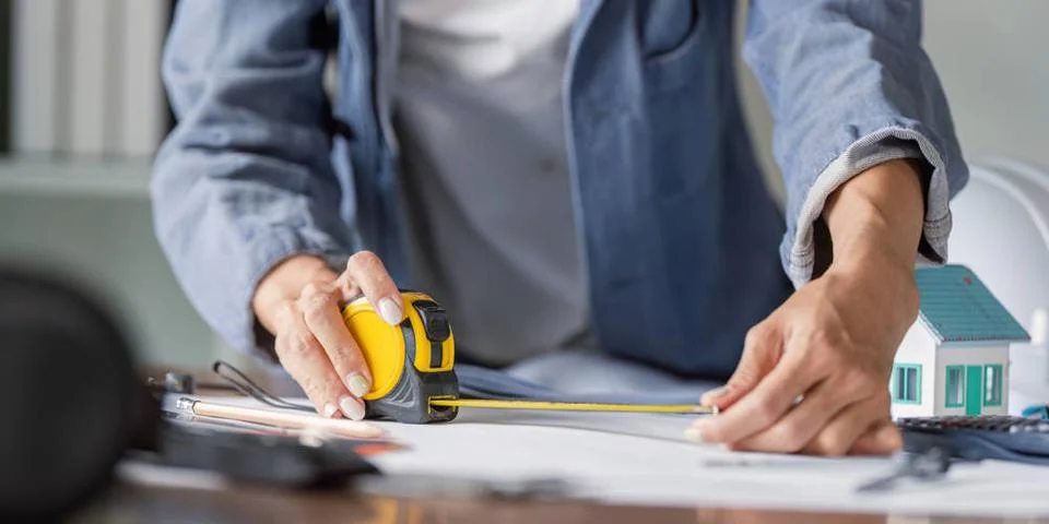 Civil Engineer Measuring Dimensions for Structural Accuracy in Building Pr... Stock Photos