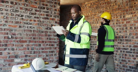 Civil engineer, online and man with tablet in construction site, real estate or Stock Footage 336791489