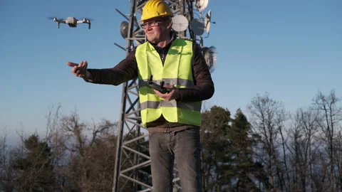 Civil engineer operating a drone with remote control lands the drone at his hand Stock-Footage 170828062