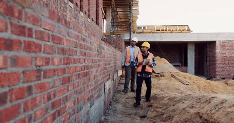 Civil engineer, teamwork and men with tablet at construction site, architecture Stock Footage 336260863