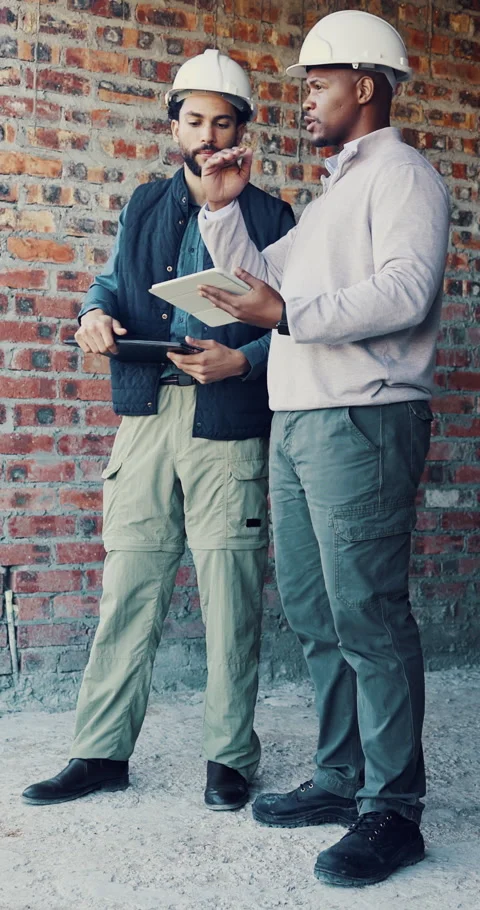 Civil engineer, teamwork and men with tablet, building and idea for property Stock Footage 337021700