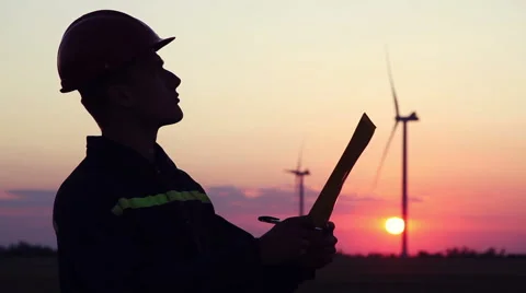 Civil engineer wind power. Sunset. Stock Footage 63520532