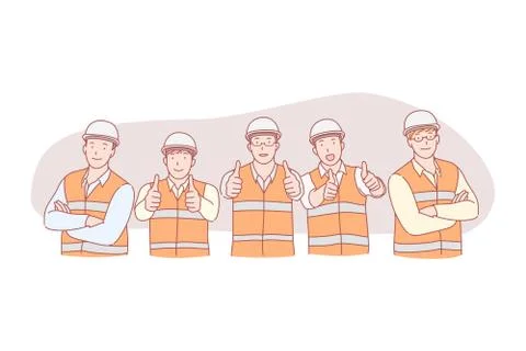 Civil engineer work, successful project, group photo posing concept Illustrazione stock