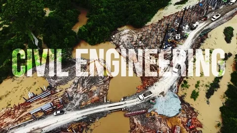 Civil engineering bridge construction and river infrastructure project Stock Footage 347188800