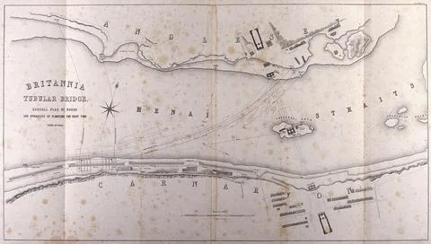 Civil engineering: a chart of the Menai straits, showing the building of th.. Ilustración de archivo