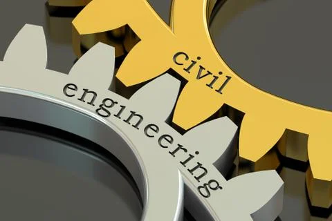 Civil engineering concept on the gearwheels, 3D rendering Illustrazione stock