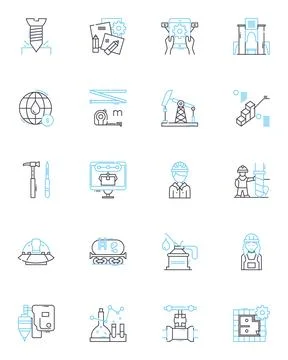 Civil engineering linear icons set. nfrastructure, Bridges, Buildings Stock Illustration