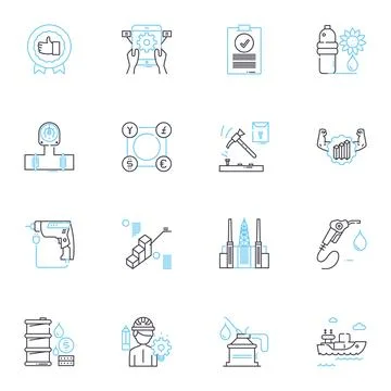 Civil engineering linear icons set. nfrastructure, Bridges, Buildings Stock Illustration