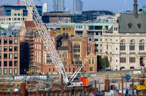 Civil Engineering on River Thames: Tideway Central Stock Photos