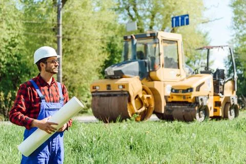 Civil engineering, road construction. The concept of building a new asphalt.. Stock Photos
