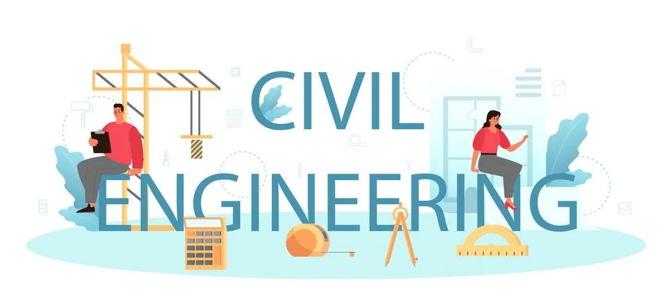 Civil engineering typographic header. Idea of building project Ilustración de archivo