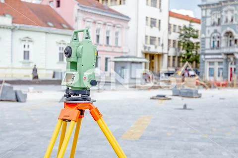 Civil engineer's instrument, theodolite, equipment for land surveying Stock Photos