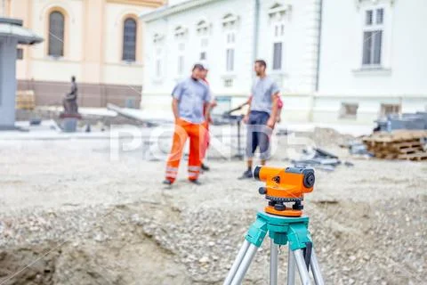 Civil engineer's instrument, theodolite, equipment for land surveying Stock Photos