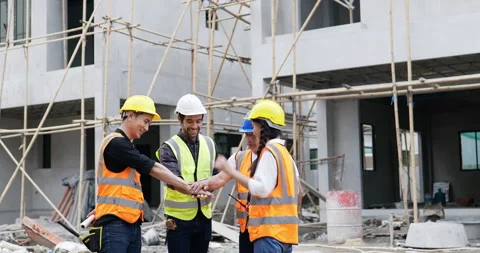 Civil engineers join hands to applaud a job well done. Stock Footage 194545748