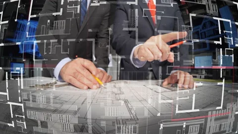 Civil Engineers Looking Architect Drawing  스톡 동영상 194911609