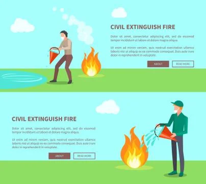 Civil Extinguish Fire Set of Posters with Text Stock Illustration