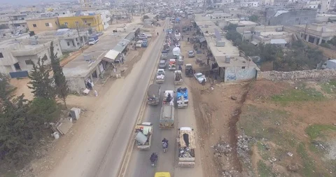 Civil migration accelerated with the growth of the war in the Idlib region. Stock-Footage 125762973