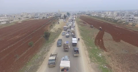Civil migration accelerated with the growth of the war in the Idlib region. Stock Footage 125763008