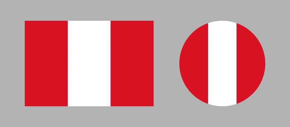 Civil rectangular, round flags of Peru. Peru flag circle, rectangle ensigns set Stock Illustration