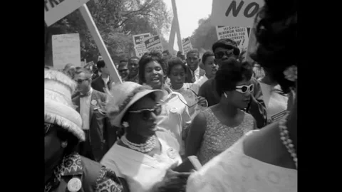 Civil Rights Freedom Now Demonstrators March And Sing On Streets Stock Footage