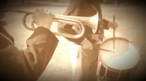 Civil War bugler playing with drummer (Archive Footage Version) Stock Footage 67450000