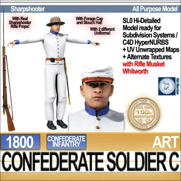 Civil War Confederate Soldier C Infantry Sharpshooter 3D Model