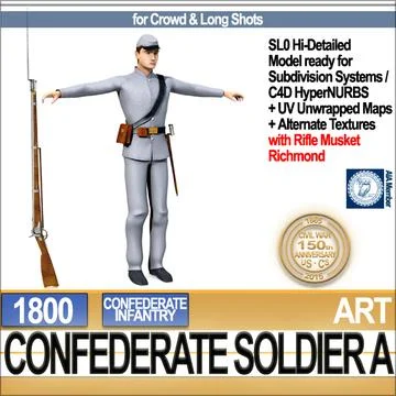 Civil War Confederate Soldier A Infantry 3D Model