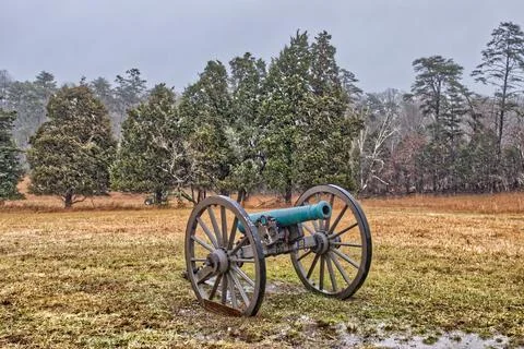 Civil War Era Cannon, Empty Battlefield Stock Photos