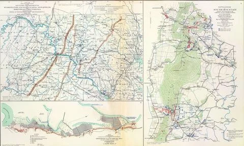 Civil War era map displaying strategic military deployments of Union and Co.. Stock Photos