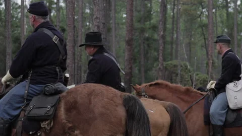 Civil War General Rides into a Combat Wilderness Battle Re-enactment Stock Footage 170503898