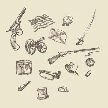 Civil war object hand drawing illustration Stock Illustration