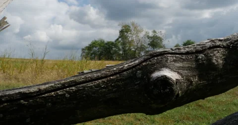Civil War Time Split Rail Fence with Grass Field Slow Pan Wide, 4K Vídeos de archivo 68412749