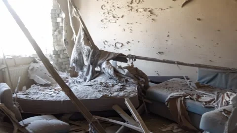 Civilian apartment destroyed by rocket attack in Kyiv, Ukraine Stock Footage 260738358