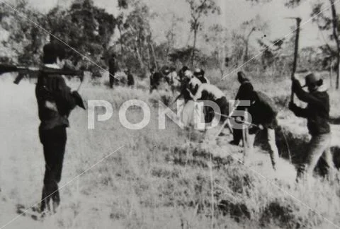 Civilians doing forced labour in the countryside during Pol Pot regime - 1979 Stock Photos