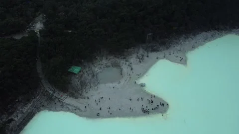 Ciwidey Volcanic Crater, West Java. Mountain Drone Climbing Acid Blue Lake. Stock Footage 266073001