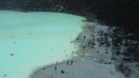 Ciwidey Volcanic Crater, West Java. Mountain Drone Climbing Acid Blue Lake. Stock Footage 266073489