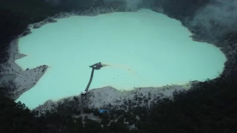 Ciwidey Volcanic Crater, West Java. Mountain Drone Climbing Acid Blue Lake. Stock Footage 266073563