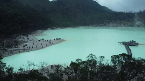 Ciwidey Volcanic Crater, West Java. Mountain Drone Climbing Acid Blue Lake. Stock Footage 266088542