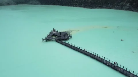 Ciwidey Volcanic Crater, West Java. Mountain Drone Climbing Acid Blue Lake. Stock Footage 266088544
