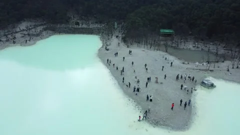 Ciwidey Volcanic Crater, West Java. Mountain Drone Climbing Acid Blue Lake. Stock Footage 266089300